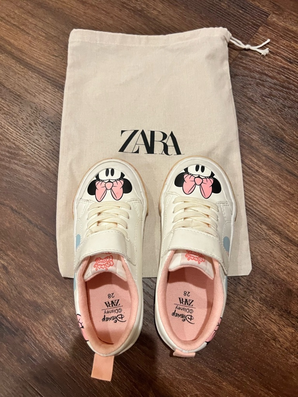 Zara Cream and Pink Minnie Mouse Kids Sneakers
